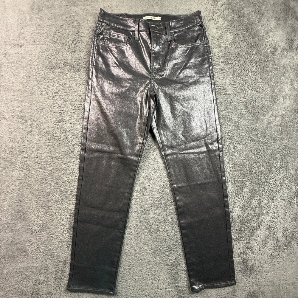 Levi's 724 High Rise Straight Womens 28 Metallic Gray Coated Stretch Denim Jeans